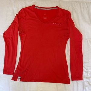 Tesla Women’s Red Long Sleeve, V-neck